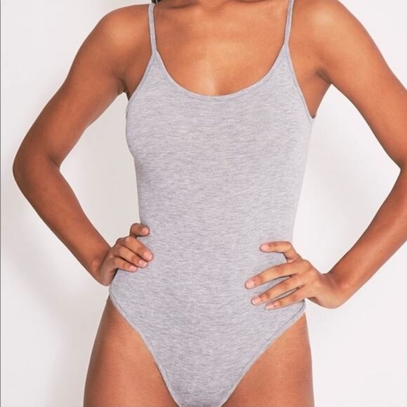 PrettyLittleThing Basic Grey Marl Cotton Blend Scoop Neck Bodysuit NWT - Picture 1 of 9